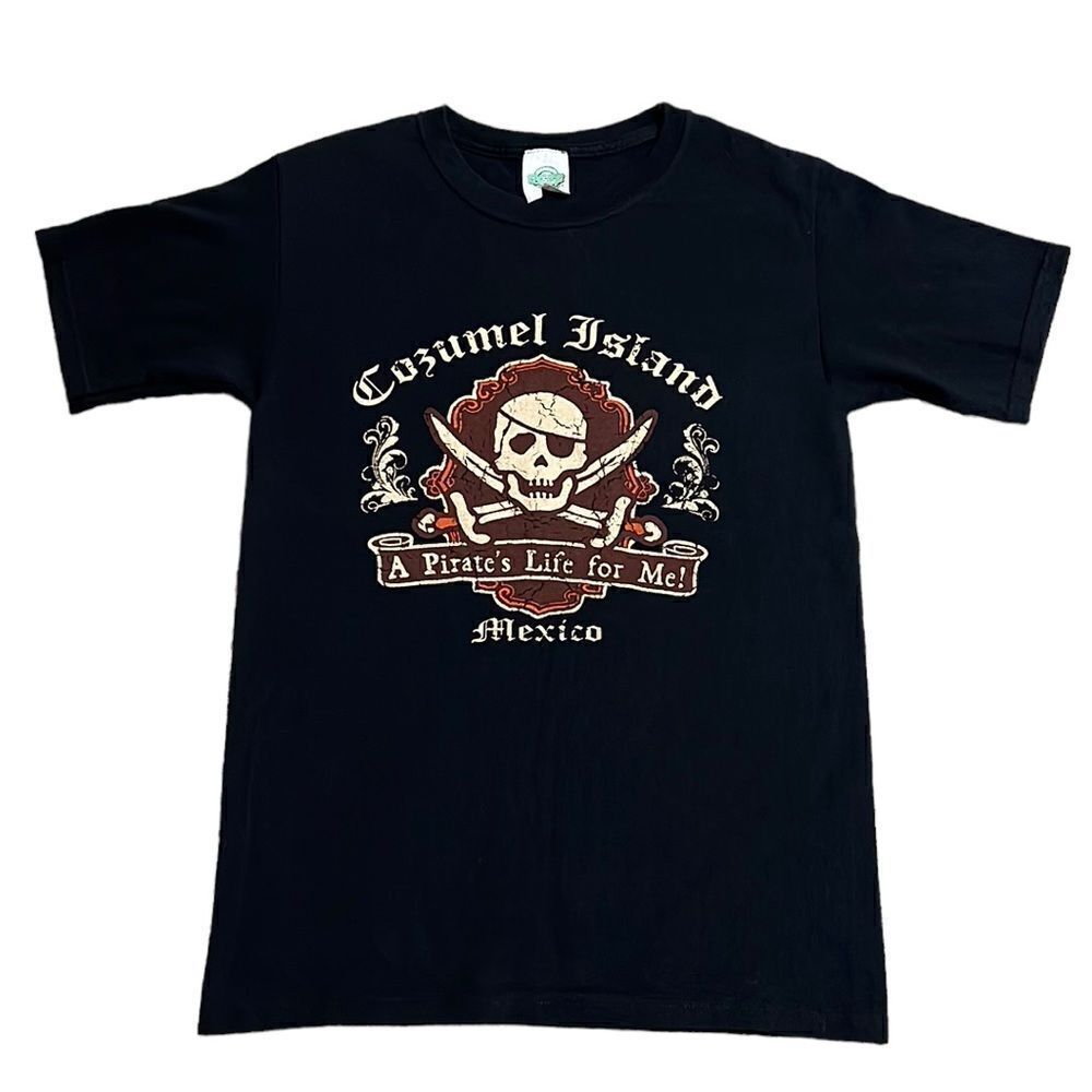 Cozumel Island Mexico T-shirt Unisex Small Black Shirt Sleeve Tee Pirates Skull